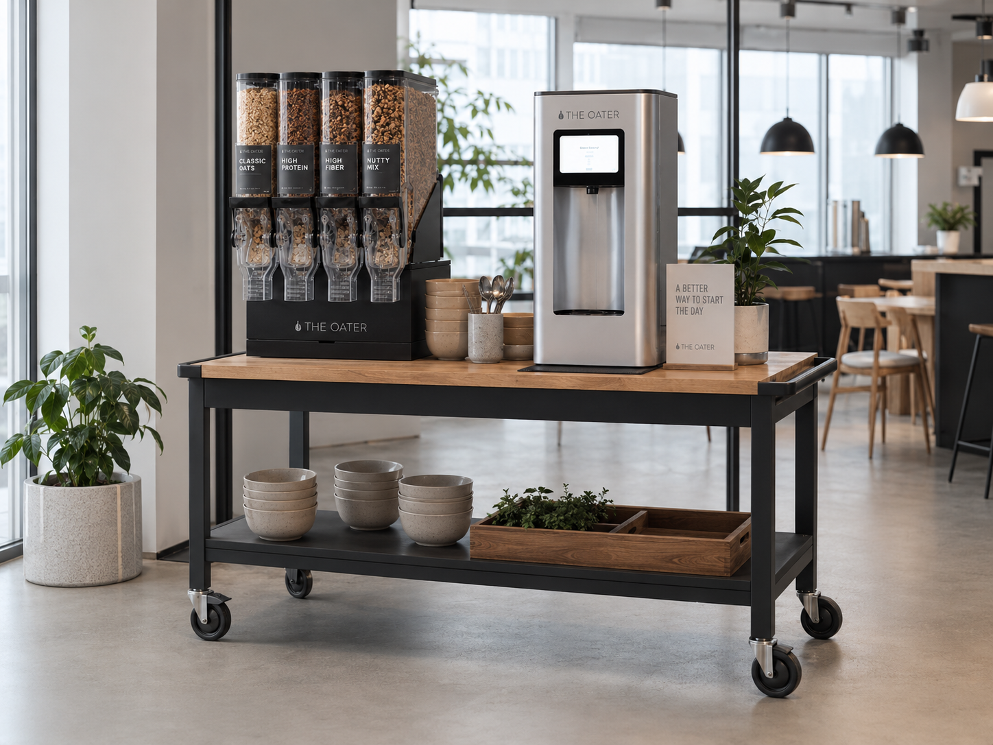The Oater Station am Buffet mit frischem Haferdrink